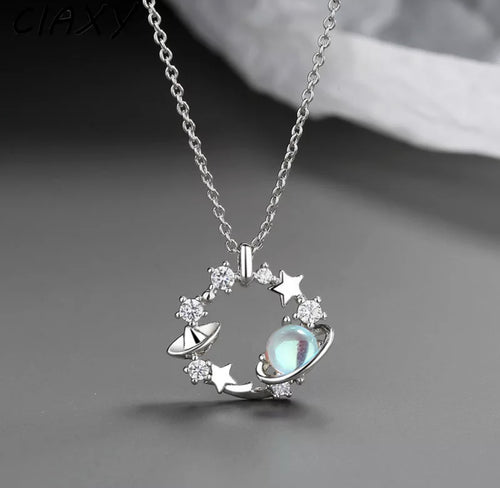 Silver Iridescent Planet Charm Necklace