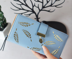 Blue Gold Leaf Embossed Elongated Wallet