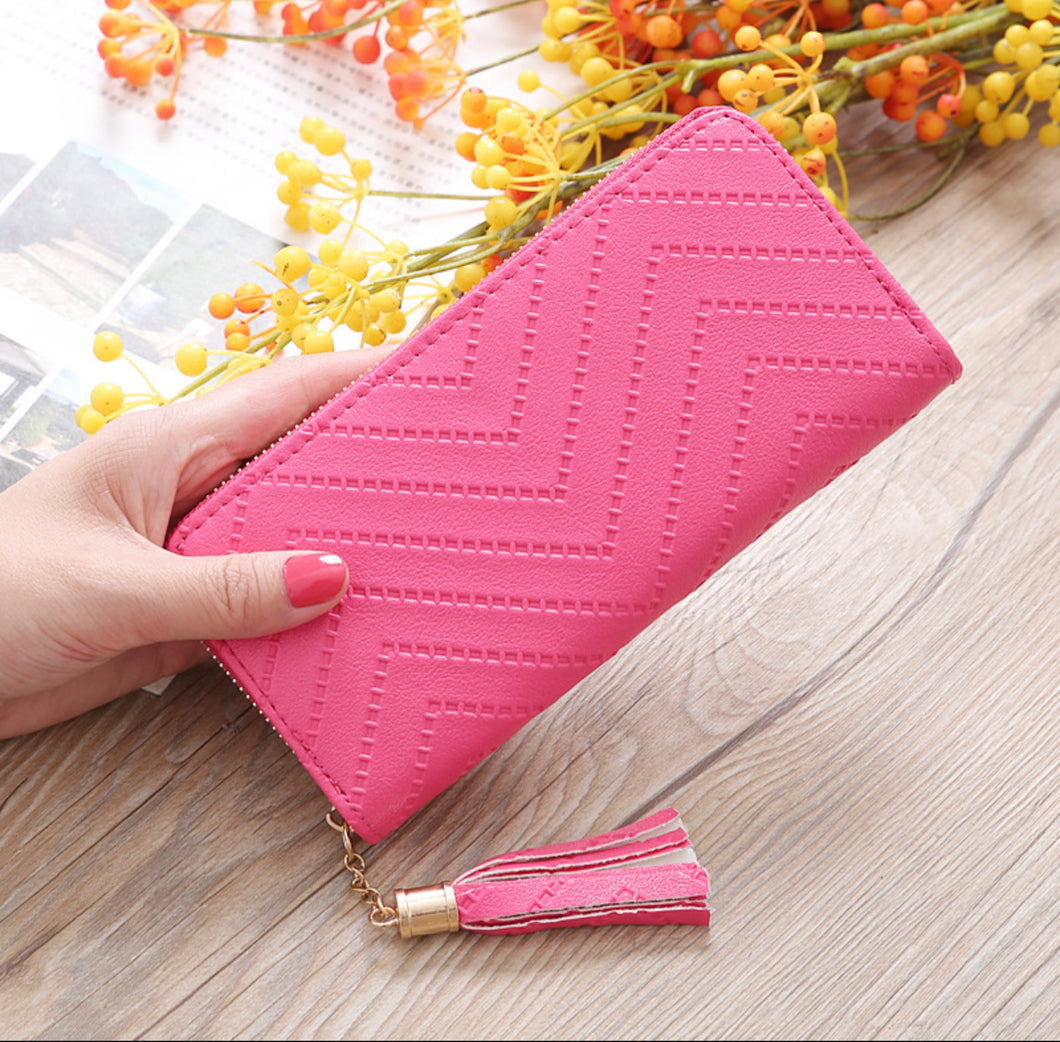 Hot Pink Embossed Wallet with Tassel