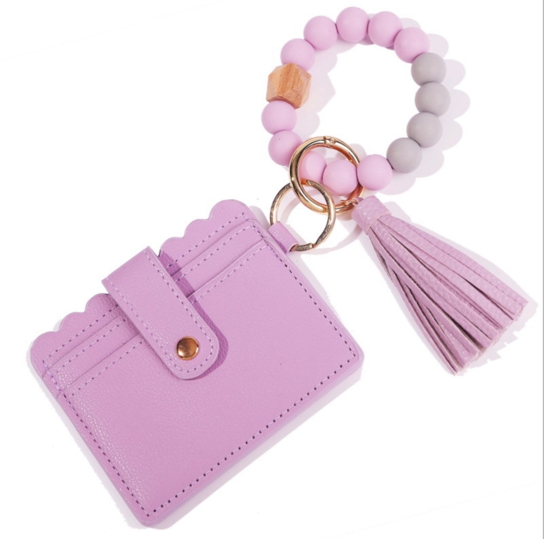 Lavender Card Holder Silicone Beaded Bracelet Key Ring