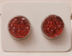 Crystal Red Chunky Druzy/Stainless Steel Setting