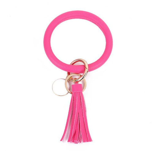 Hot Pink Leather Tassel Bangle Keychain