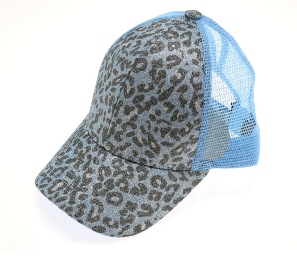 CC Light Blue Leopard Glitter Cap