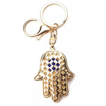 Load image into Gallery viewer, Gold Hamsa Hand with Evil Eye Keychain/Bag Charm