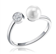 Load image into Gallery viewer, Pearl and Crystal Silver Adjustable Ring