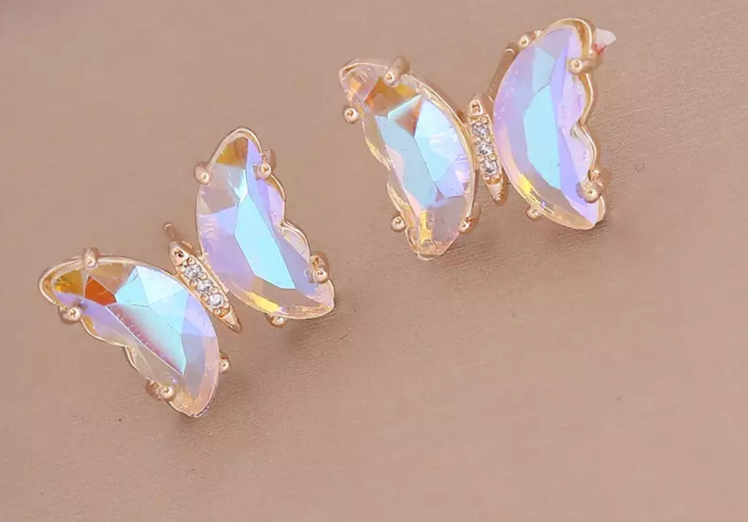Iridescent Crystal Butterfly Stud Earrings