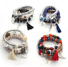 Load image into Gallery viewer, Bohemian Tassel and Wing Charm Bracelet Set