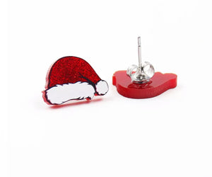 Red And White Santa Hat Christmas Stud Earrings