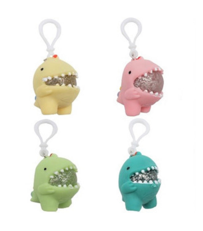 Squish Shark with Glitter Ball Mouth & Keychain Clip