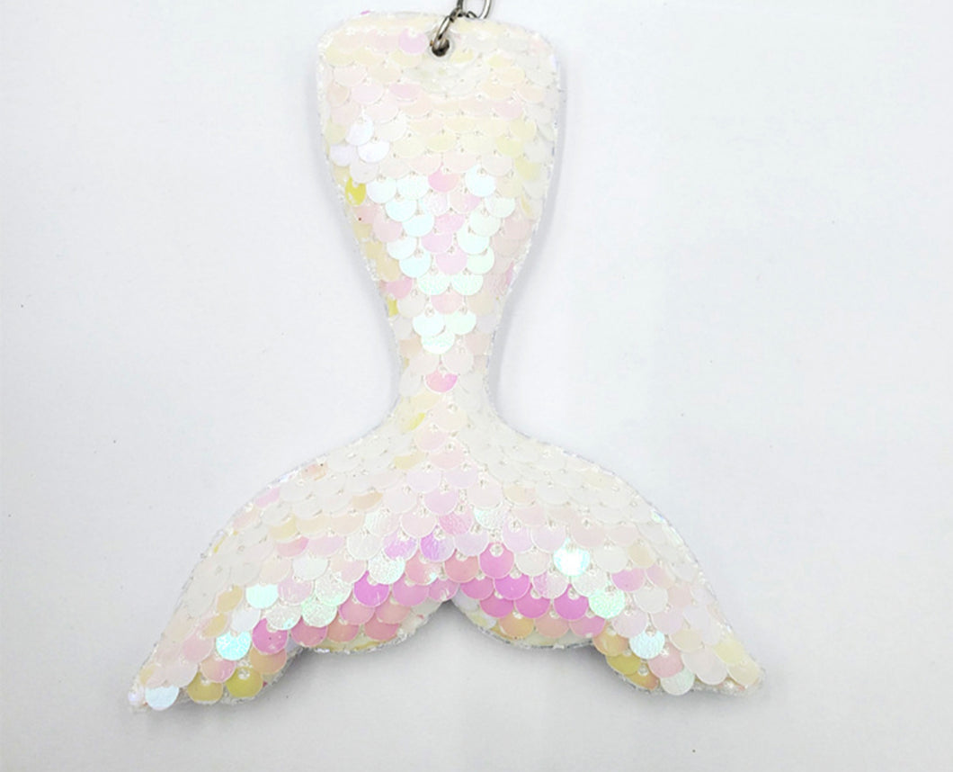White Iridescent Sequin Mermaid Tail Keychain/Bag Charm