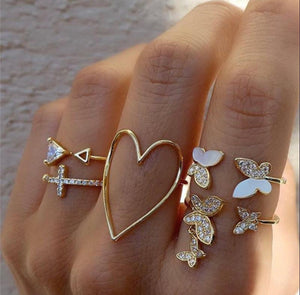 Gold Trendy and Simple Five Piece Ring Set