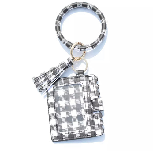 Black and White Checkered Pattern Card Holder Bangle