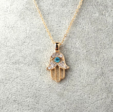 Load image into Gallery viewer, Hope Gold Hamsa Hand with Evil Eye Necklace