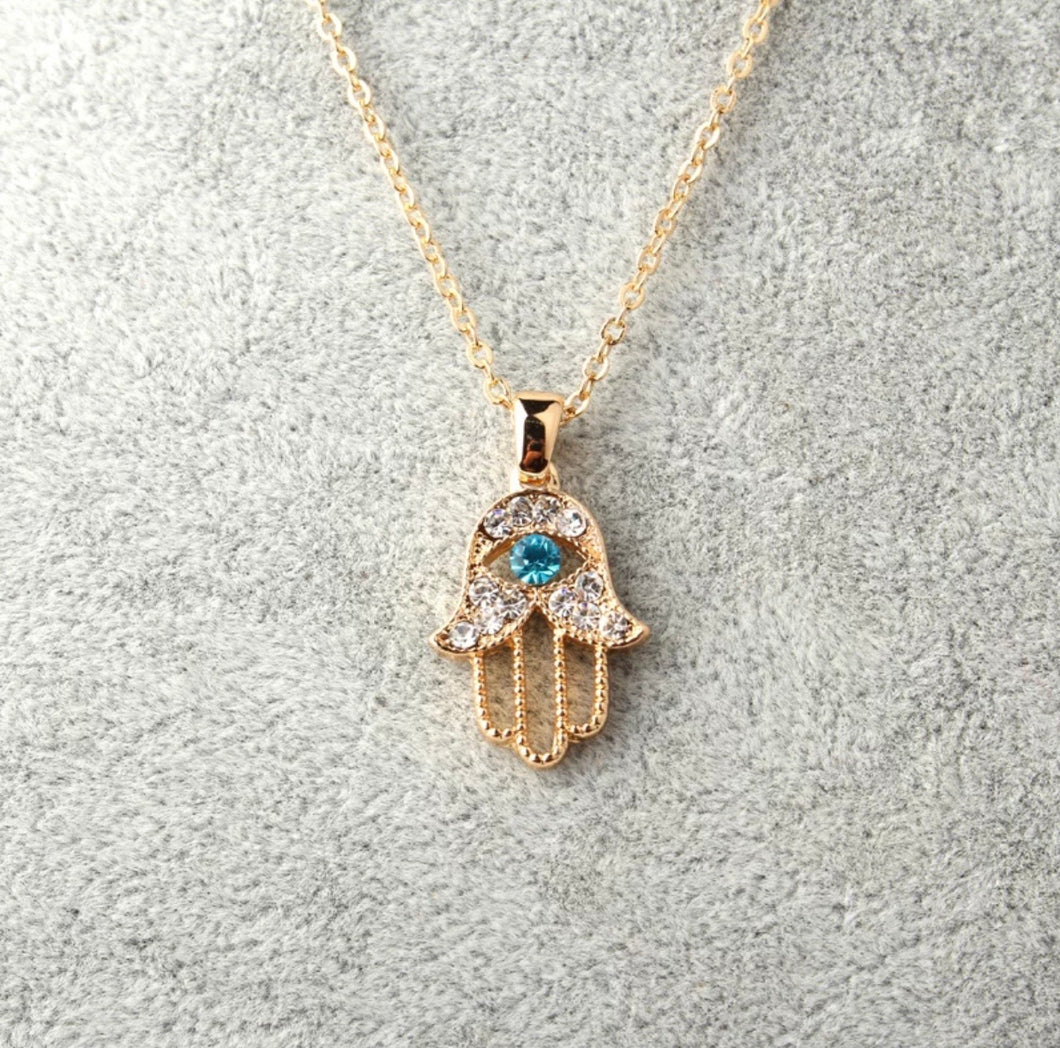 Hope Gold Hamsa Hand with Evil Eye Necklace