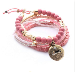 Love Pendant Stack Bracelet Bead Set