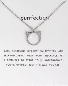 Inspirational: Purrfection Silver Cat Necklace