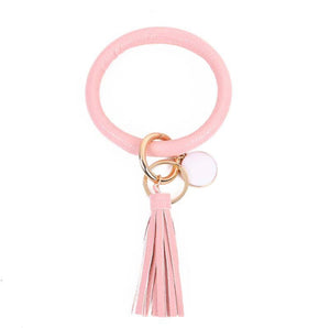 Pink Leather Tassel Bangle Keychain