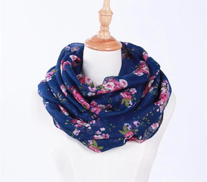Navy and Pink Rose Print Infinity Scarf