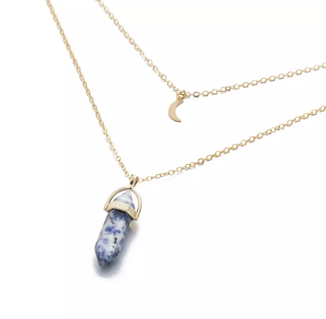 Josie Crystal Pendant with Moon Layer Necklace