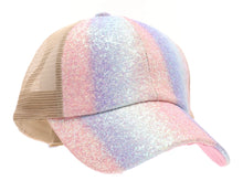 Load image into Gallery viewer, Women’s Glitter Ombre Criss-Cross High Ponytail CC Ball Cap