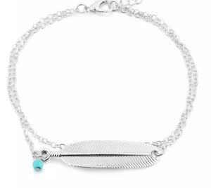 Silver Double Layer Feather Ankle Bracelet