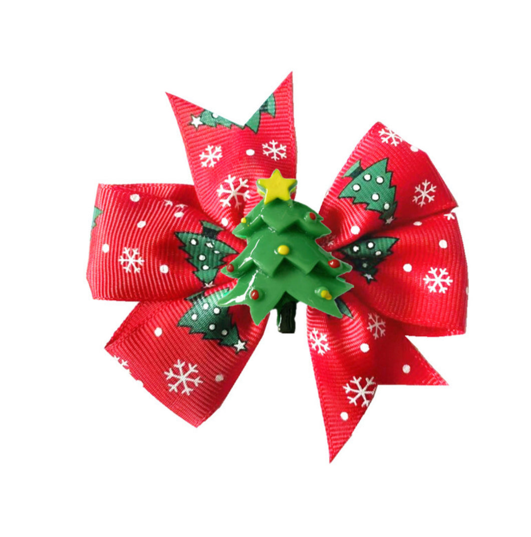 Red Christmas Tree Bow with White Snowflakes