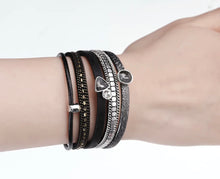 Load image into Gallery viewer, Black and Silver Gemstone Multilayer Magnetic Bracelet