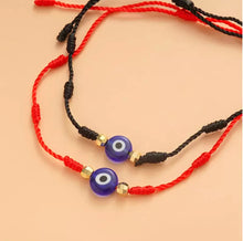 Load image into Gallery viewer, Red 7 Knotted String Evil Eye Adjustable Bracelet