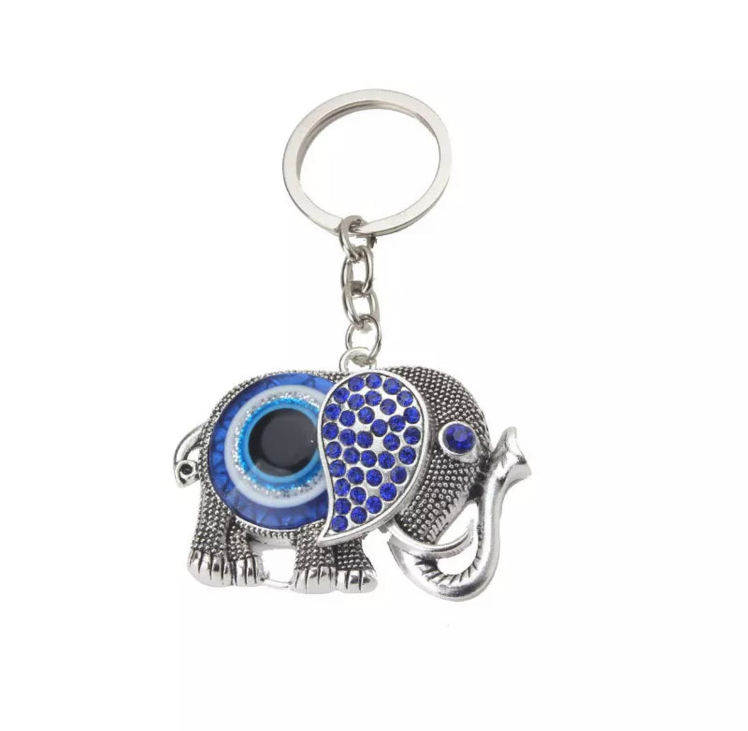 Vintage Silver Elephant Evil Eye Keychain
