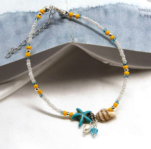 Yellow and Turquoise Starfish Ankle Bracelet