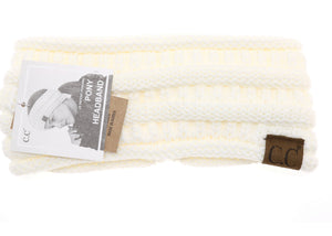 Ivory C.C Cable Knit Fuzzy Lined Ear Warmer Ponytail Pony Headband