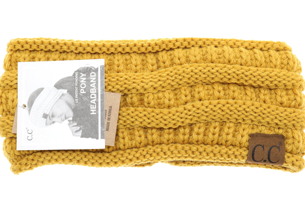 Mustard C.C Cable Knit Fuzzy Lined Ear Warmer Ponytail Pony Headband