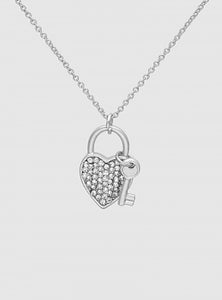 Crystal Heart Lock with Key Pendant