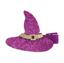Load image into Gallery viewer, Purple and Gold Glitter Mini Witch Hat Hair Clip