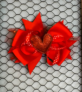 Valentine Red Hair Bow With Glitter Heart