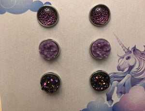 Purple Leopard Print with Light Purple and Glitter Multi Chunky Druzy Set/Stainless Setting