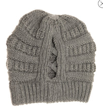 Load image into Gallery viewer, Gray C.C Criss Cross Ponytail Beanie