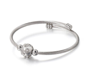Stainless Steel Ball with Clear Stones Bangle Bracelet
