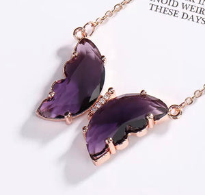 Dark Purple Crystal Butterfly Necklace