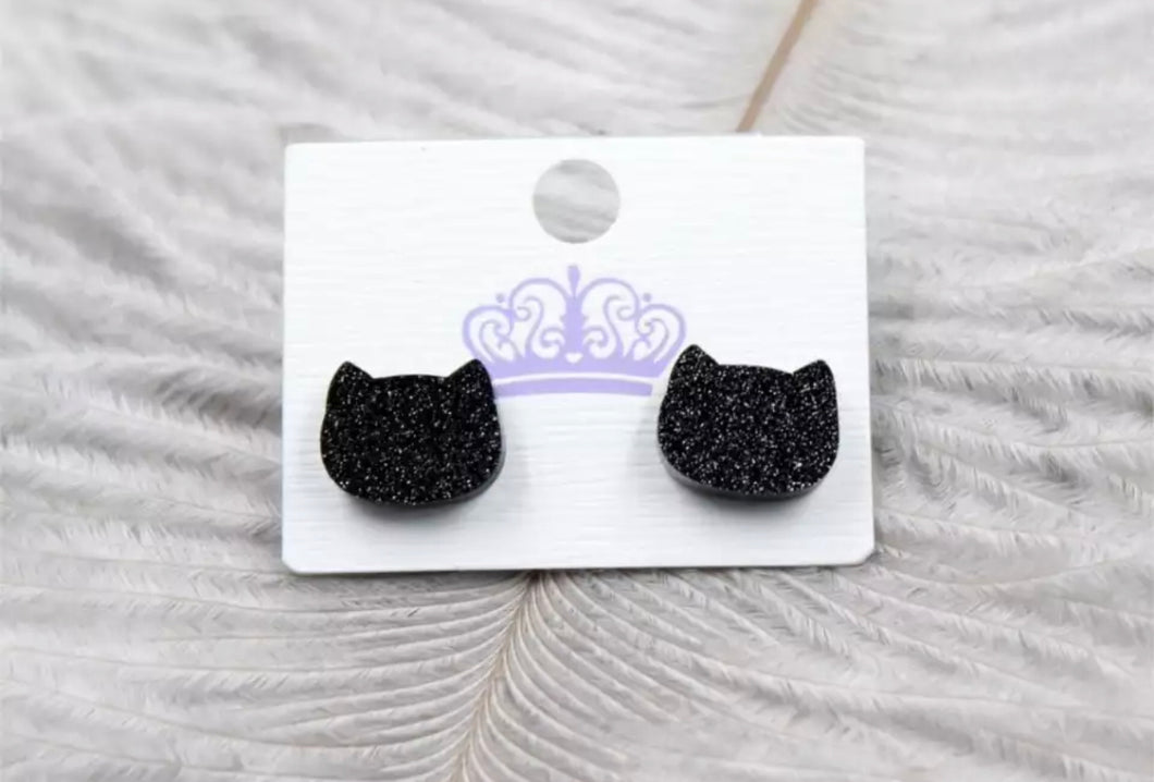 Black Cat Head Halloween Stud Earrings