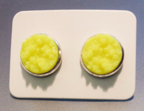 Neon Yellow Chunky Druzy/ Silver Setting 10mm