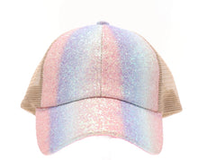 Load image into Gallery viewer, Women’s Glitter Ombre Criss-Cross High Ponytail CC Ball Cap
