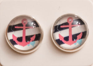 Pink & Navy Anchor/ Silver Setting