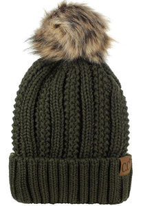 Olive Green C.C Hat Fleece Lined with Pom Pom