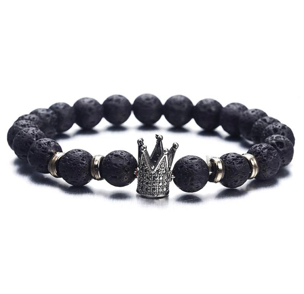 Crown Black Lava Volcanic Stone Bracelet