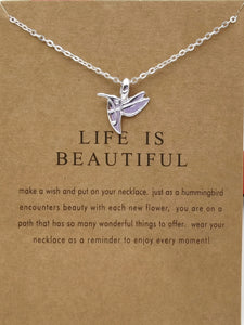 Life Is Beautiful Hummingbird Charm Necklace
