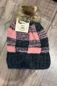 Pink & Gray Plaid Winter Hat