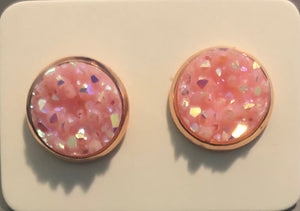 Glitter Pink Chunky Druzy/ Rose Gold Setting 10mm