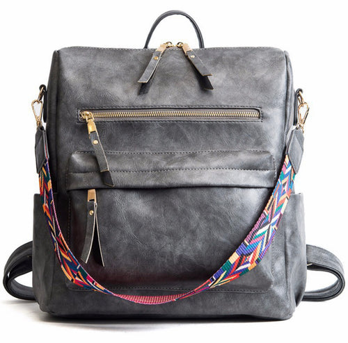 Gray Backpack with Colorful Strap