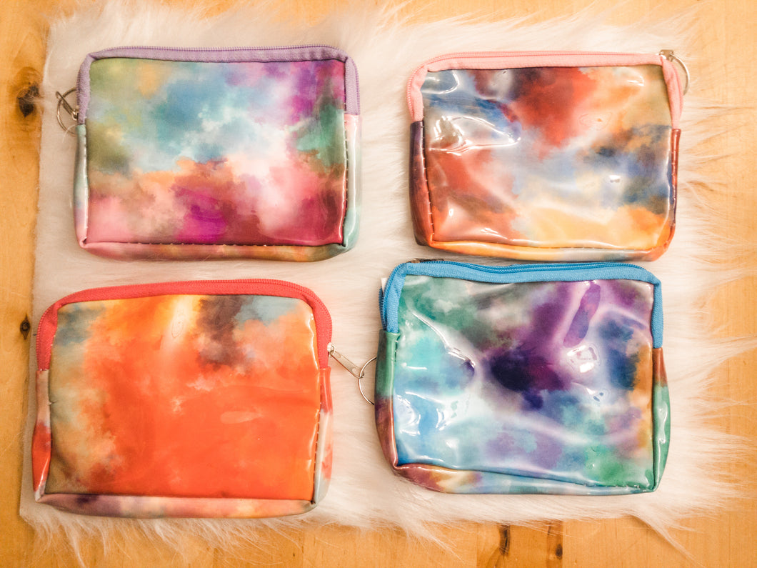 Tie Dye Patent Leather Look Coin Purse with Keychain